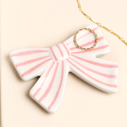 Pink Stripe Ceramic Bow Trinket Dish