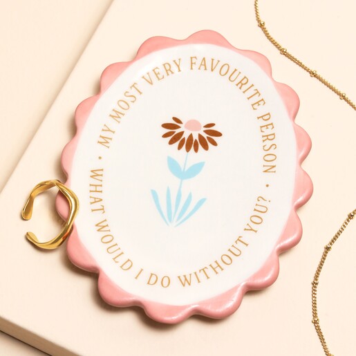 Pink Scalloped frame Oval Shaped Trinket Dish with a Meaningful Quote