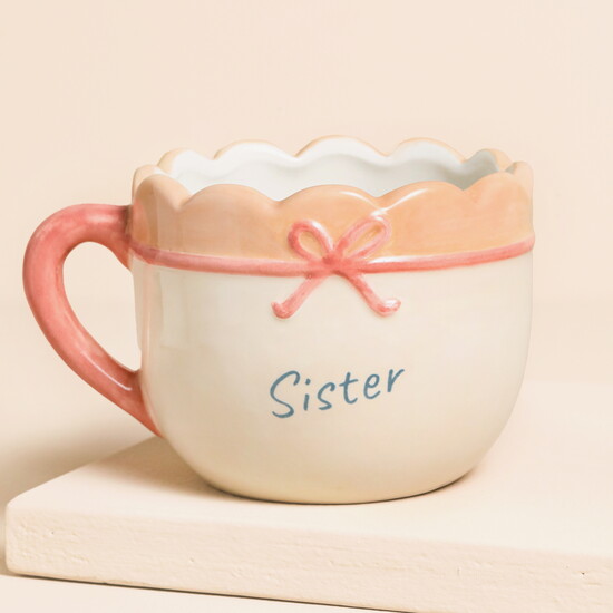 'Sister' White Bow Ceramic Mug