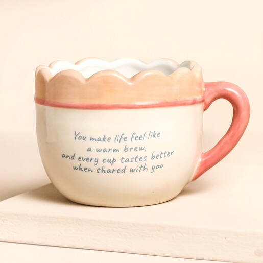Cream Ceramic Scallop Edge Bow Sister Mug