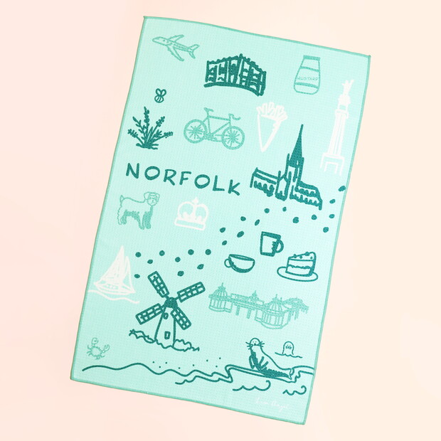 Green Norfolk Print Tea Towel
