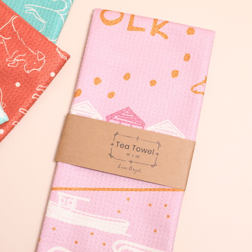 suffolk landscape pink tea towel