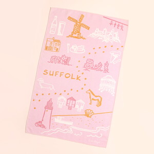Pink Suffolk Print Tea Towel