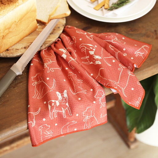 life style shot of toasted rust tea towel