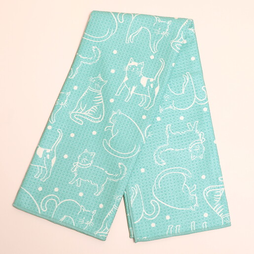 green and cream waffle textured tea towel