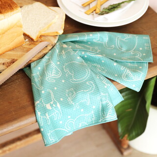 Turquoise Microfibre Cat Print Tea Towel