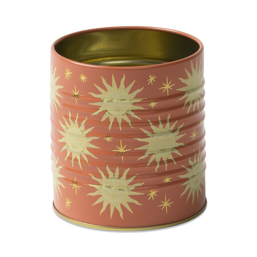 burnt orange tin with a terracotta design