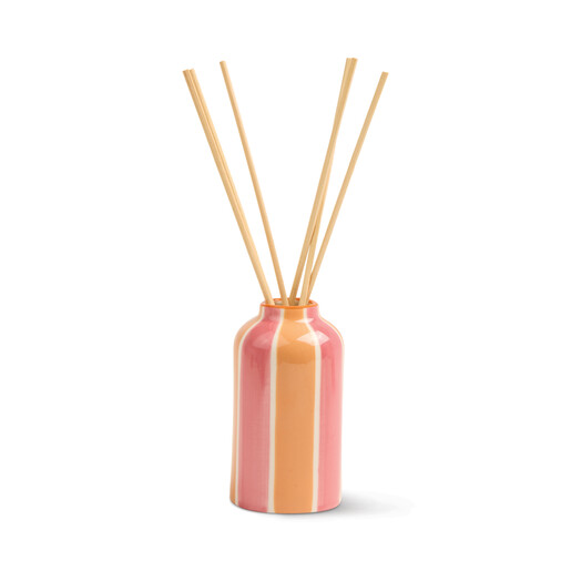 Pink and Orange Stripy Diffuser Vase with Natural Sticks