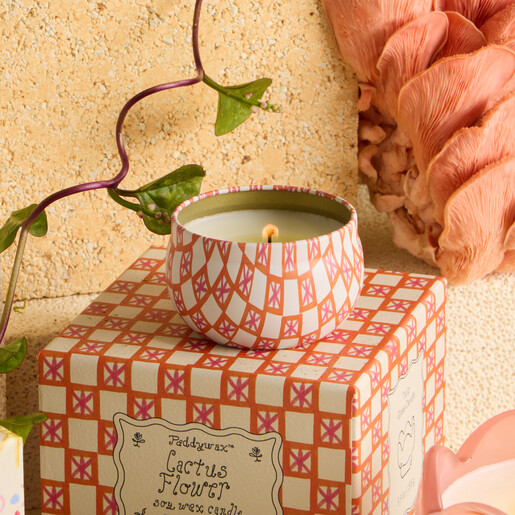cactus flower tin candle in pink