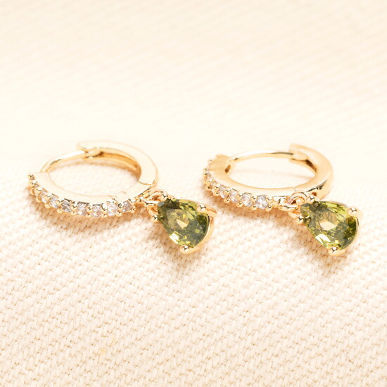 August Birthstone Huggie Hoop Earrings in Gold