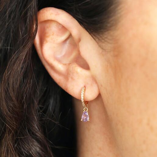 cubic zirconia crystal huggie birthstone hoop earrings