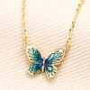 Blue and Green Butterfly Charm Necklace in Gold