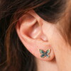 Blue and Green Butterfly Stud Earrings in Gold