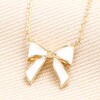 Enamel White Bow Pendant Necklace in Gold