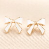 Enamel White Bow Stud Earrings in Gold