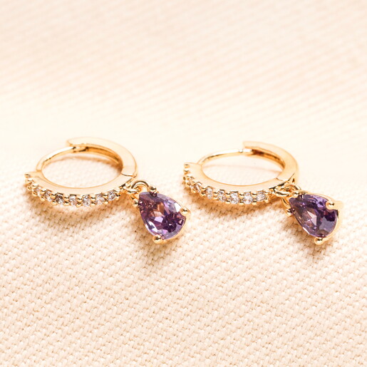 february birthstone huggie hoop earrings