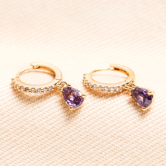 February Birthstone Huggie Hoop Earrings in Gold