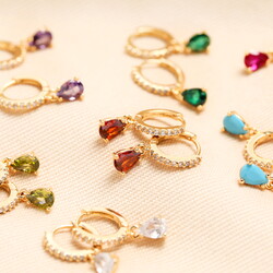 Birthstone Crystal Huggie Hoop Earrings in Gold