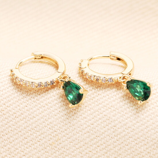 May Birthstone Huggie Hoop Earrings in Gold