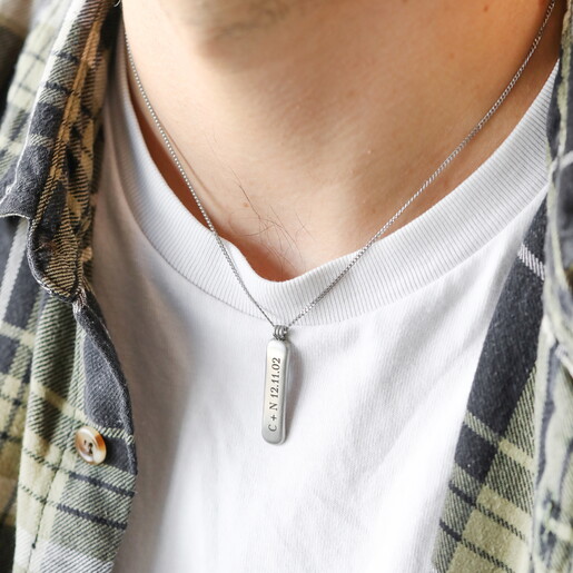 silver stainless steel tag pendant necklace
