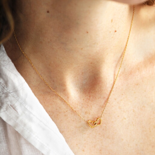 Stainless Steel Interlocking Hearts Pendant Necklace in Gold