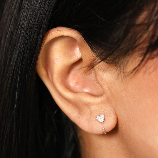 Sterling Silver Tiny Loop Heart Huggie Hoop Earrings in Silver