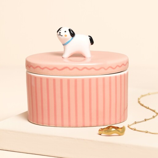 Pink Oval Ceramic Dog Trinket Pot