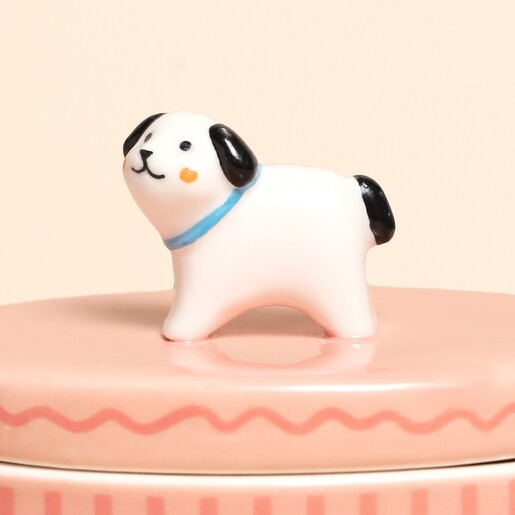 Close Up of Pink Oval Ceramic Dog Trinket Pot