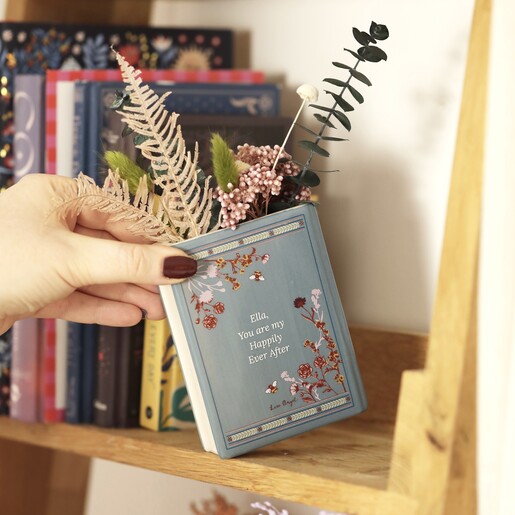 ceramic blue personalised book vase