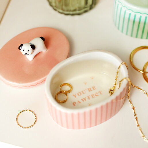 Pink Oval Ceramic Dog Trinket Pot