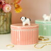 Pink Oval Ceramic Dog Trinket Pot