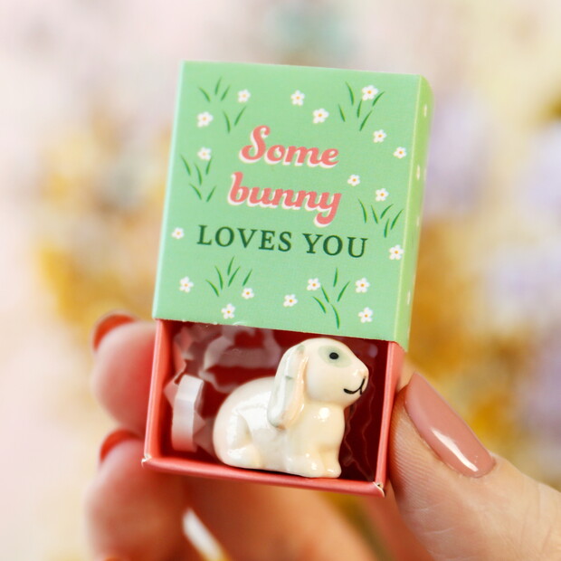 Tiny Matchbox Ceramic Bunny Token