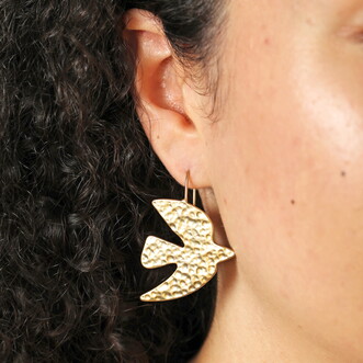 Hammered Dove Drop Earrings in Gold