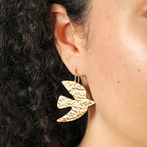 Hammered Dove Drop Earrings in Gold