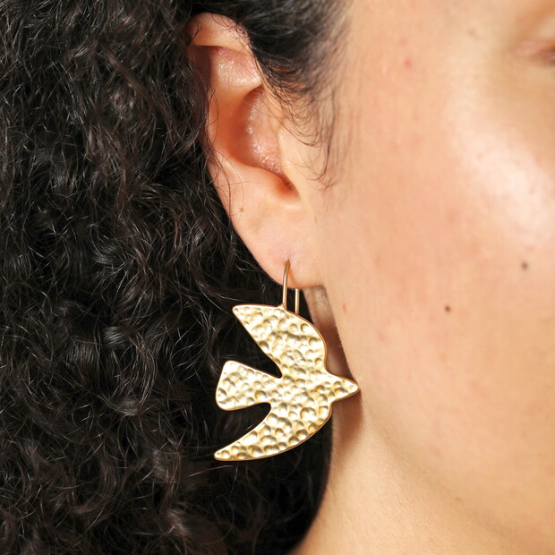 Hammered Dove Drop Earrings in Gold