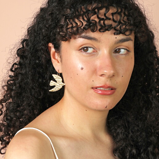Hammered Dove Drop Earrings in Gold