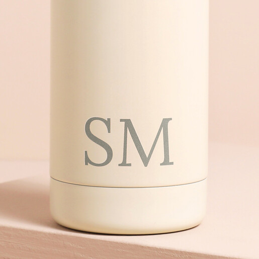 Personalised Cream Metal Water Bottle with Bamboo Top