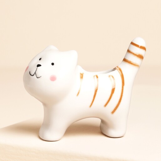 cat bud vase in white and brown