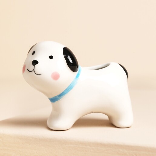 dog bud vase in white and black