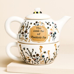 Ceramic Little Pot of Postitiv-tea Teapot and Mug Set