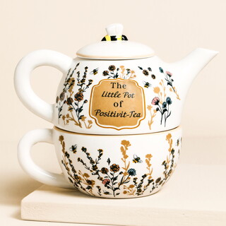 Ceramic Little Pot of Postitiv-tea Teapot and Mug Set