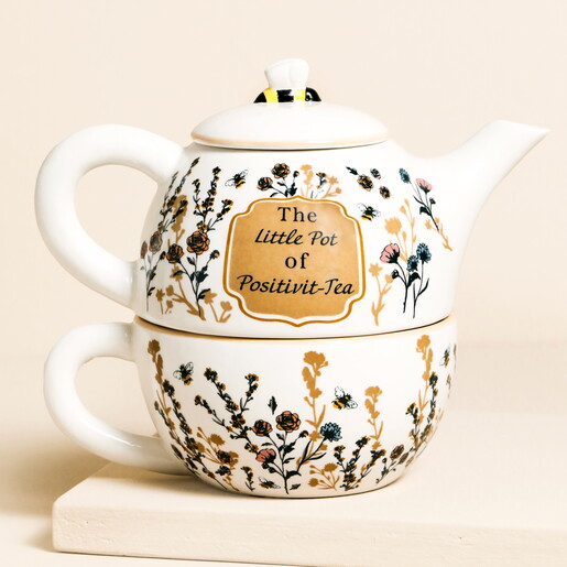 teapot and mug set in white