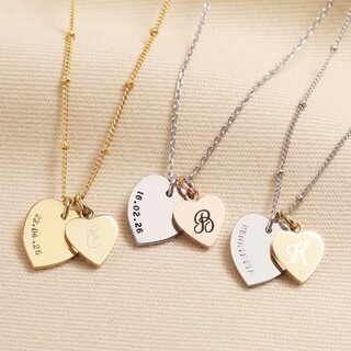 Personalised Stainless Steel Double Heart Charm Necklace