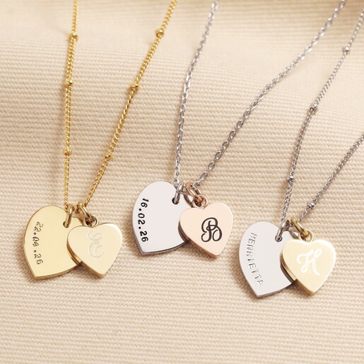 collection of stainless steel heart charm necklaces