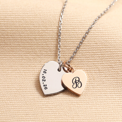 stainless steel double heart charm necklace