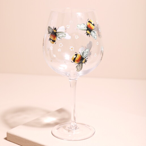 Floral Bumblebee Gin Glass with Liquid