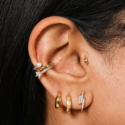 Sterling Silver Lightning Bolt Flat Back Piercing Earring in Gold