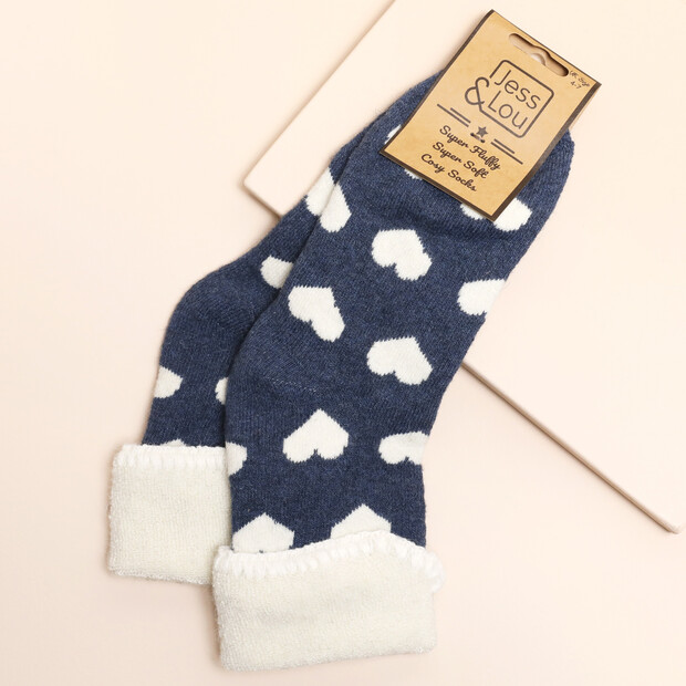 Jess & Lou Navy Heart Cosy Cuff Women's Socks