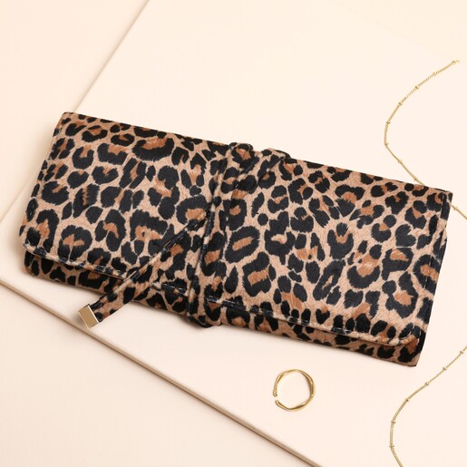 Leopard Print Velvet Jewellery Roll