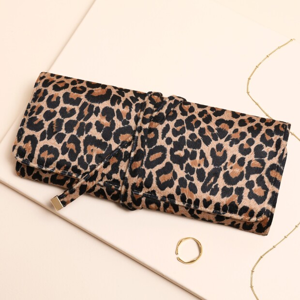 Leopard Print Velvet Jewellery Roll